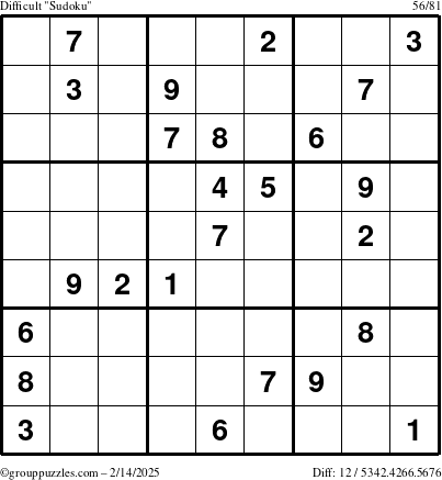 The grouppuzzles.com Difficult Sudoku puzzle for Friday February 14, 2025