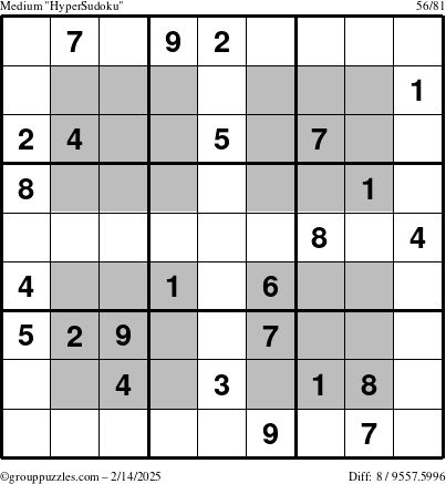 The grouppuzzles.com Medium HyperSudoku puzzle for Friday February 14, 2025