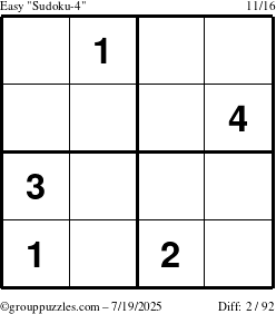 The grouppuzzles.com Easy Sudoku-4 puzzle for Saturday July 19, 2025