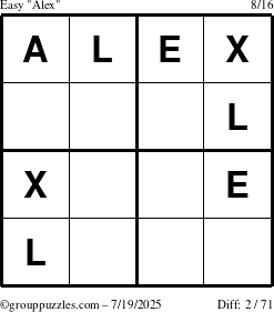 The grouppuzzles.com Easy Alex puzzle for Saturday July 19, 2025