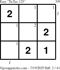 The grouppuzzles.com Easy TicTac-123 puzzle for Saturday July 19, 2025 with all 2 steps marked