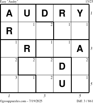 The grouppuzzles.com Easy Audry puzzle for Saturday July 19, 2025 with all 3 steps marked