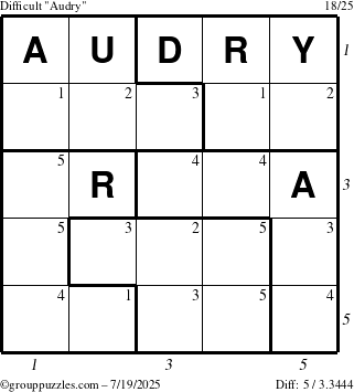 The grouppuzzles.com Difficult Audry puzzle for Saturday July 19, 2025 with all 5 steps marked