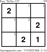 The grouppuzzles.com Easy TicTac-123 puzzle for Saturday July 19, 2025 with the first 2 steps marked