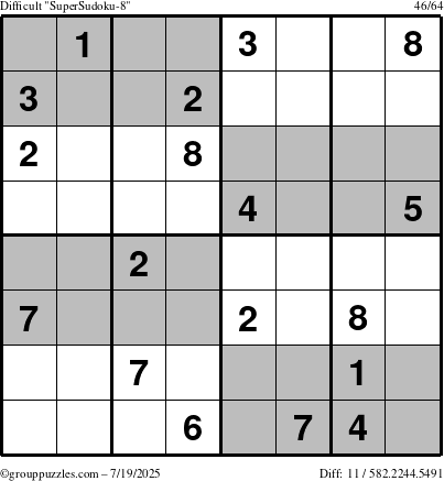 The grouppuzzles.com Difficult SuperSudoku-8 puzzle for Saturday July 19, 2025