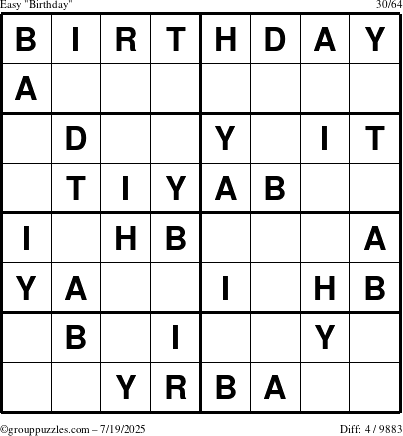 The grouppuzzles.com Easy Birthday puzzle for Saturday July 19, 2025