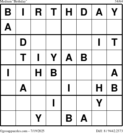 The grouppuzzles.com Medium Birthday puzzle for Saturday July 19, 2025