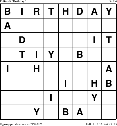 The grouppuzzles.com Difficult Birthday puzzle for Saturday July 19, 2025