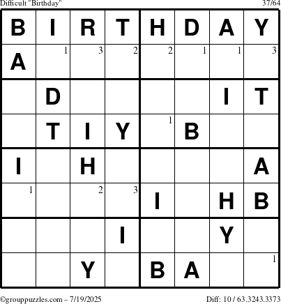 The grouppuzzles.com Difficult Birthday puzzle for Saturday July 19, 2025 with the first 3 steps marked