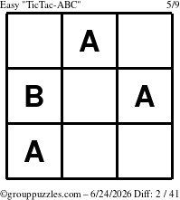 The grouppuzzles.com Easy TicTac-ABC puzzle for Wednesday June 24, 2026