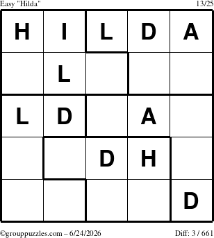 The grouppuzzles.com Easy Hilda puzzle for Wednesday June 24, 2026