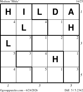 The grouppuzzles.com Medium Hilda puzzle for Wednesday June 24, 2026 with all 5 steps marked