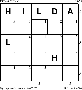 The grouppuzzles.com Difficult Hilda puzzle for Wednesday June 24, 2026 with all 5 steps marked