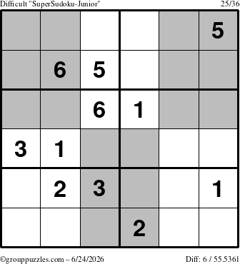 The grouppuzzles.com Difficult SuperSudoku-Junior puzzle for Wednesday June 24, 2026