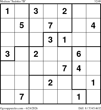 The grouppuzzles.com Medium Sudoku-7B puzzle for Wednesday June 24, 2026