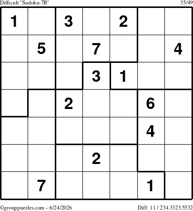 The grouppuzzles.com Difficult Sudoku-7B puzzle for Wednesday June 24, 2026