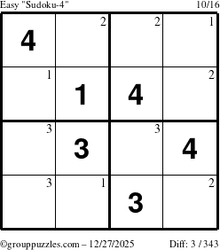 The grouppuzzles.com Easy Sudoku-4 puzzle for Saturday December 27, 2025 with the first 3 steps marked