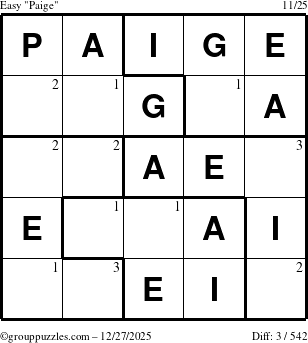 The grouppuzzles.com Easy Paige puzzle for Saturday December 27, 2025 with the first 3 steps marked