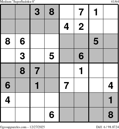 The grouppuzzles.com Medium SuperSudoku-8 puzzle for Saturday December 27, 2025