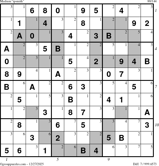 The grouppuzzles.com Medium tpsmith puzzle for Saturday December 27, 2025 with all 7 steps marked