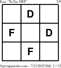 The grouppuzzles.com Easy TicTac-DEF puzzle for Tuesday July 22, 2025