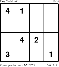 The grouppuzzles.com Easy Sudoku-4 puzzle for Tuesday July 22, 2025