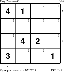 The grouppuzzles.com Easy Sudoku-4 puzzle for Tuesday July 22, 2025 with all 2 steps marked