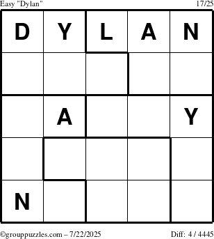 The grouppuzzles.com Easy Dylan puzzle for Tuesday July 22, 2025