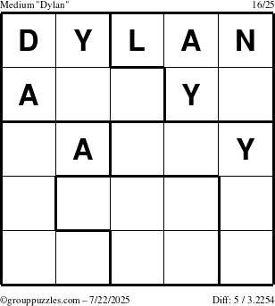 The grouppuzzles.com Medium Dylan puzzle for Tuesday July 22, 2025