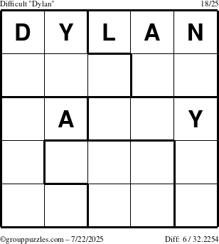 The grouppuzzles.com Difficult Dylan puzzle for Tuesday July 22, 2025