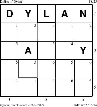 The grouppuzzles.com Difficult Dylan puzzle for Tuesday July 22, 2025 with all 6 steps marked