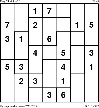 The grouppuzzles.com Easy Sudoku-7 puzzle for Tuesday July 22, 2025