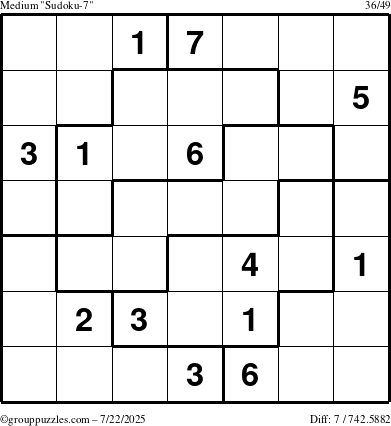 The grouppuzzles.com Medium Sudoku-7 puzzle for Tuesday July 22, 2025