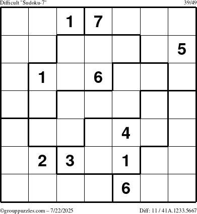 The grouppuzzles.com Difficult Sudoku-7 puzzle for Tuesday July 22, 2025
