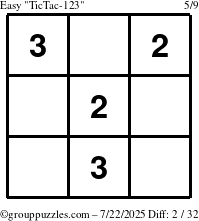 The grouppuzzles.com Easy TicTac-123 puzzle for Tuesday July 22, 2025