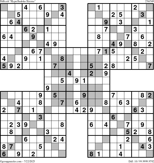The grouppuzzles.com Difficult HyperSudoku-Xtreme puzzle for Tuesday July 22, 2025