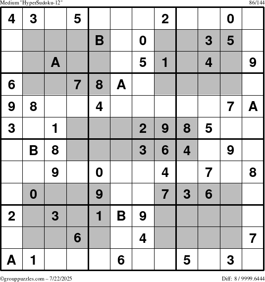 The grouppuzzles.com Medium HyperSudoku-12 puzzle for Tuesday July 22, 2025