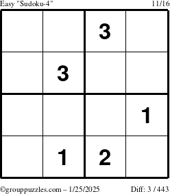 The grouppuzzles.com Easy Sudoku-4 puzzle for Saturday January 25, 2025