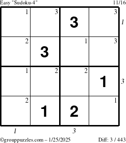 The grouppuzzles.com Easy Sudoku-4 puzzle for Saturday January 25, 2025 with all 3 steps marked