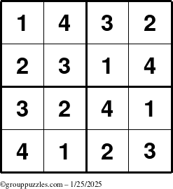 The grouppuzzles.com Answer grid for the Sudoku-4 puzzle for Saturday January 25, 2025