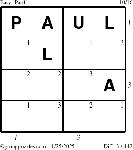 The grouppuzzles.com Easy Paul puzzle for Saturday January 25, 2025 with all 3 steps marked