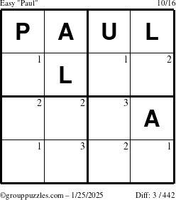 The grouppuzzles.com Easy Paul puzzle for Saturday January 25, 2025 with the first 3 steps marked