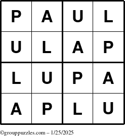 The grouppuzzles.com Answer grid for the Paul puzzle for Saturday January 25, 2025