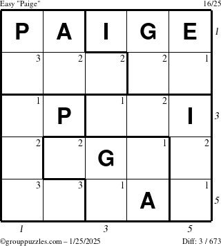 The grouppuzzles.com Easy Paige puzzle for Saturday January 25, 2025 with all 3 steps marked