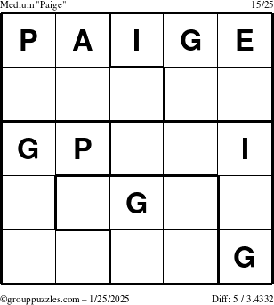 The grouppuzzles.com Medium Paige puzzle for Saturday January 25, 2025