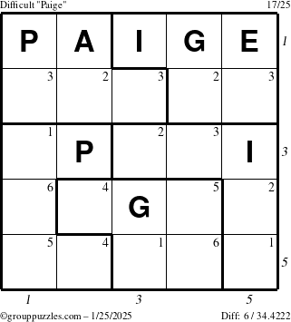 The grouppuzzles.com Difficult Paige puzzle for Saturday January 25, 2025 with all 6 steps marked