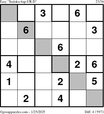 The grouppuzzles.com Easy Sudoku-6up-UR-D puzzle for Saturday January 25, 2025