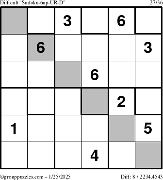 The grouppuzzles.com Difficult Sudoku-6up-UR-D puzzle for Saturday January 25, 2025