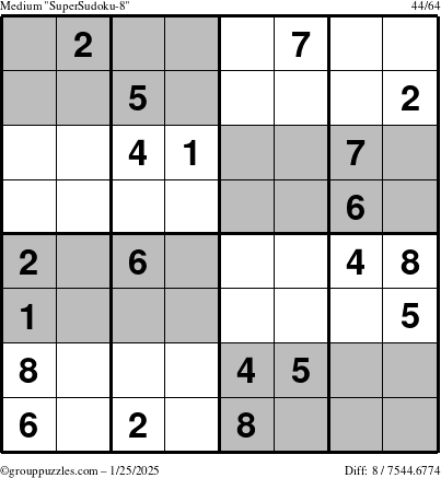 The grouppuzzles.com Medium SuperSudoku-8 puzzle for Saturday January 25, 2025