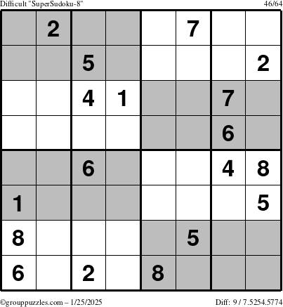 The grouppuzzles.com Difficult SuperSudoku-8 puzzle for Saturday January 25, 2025